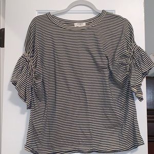 Casual boutique striped top with ruffle sleeves